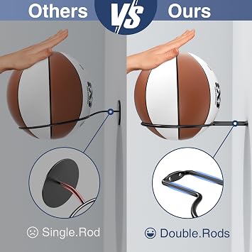 Basketball Holder Wall Mount: Ball Wall Storage Rack for Display, Ball Wall Mount for Basketball, Soccer Ball, Volleyball, Football, Rugby, Ball Holder as Sports Room Decor