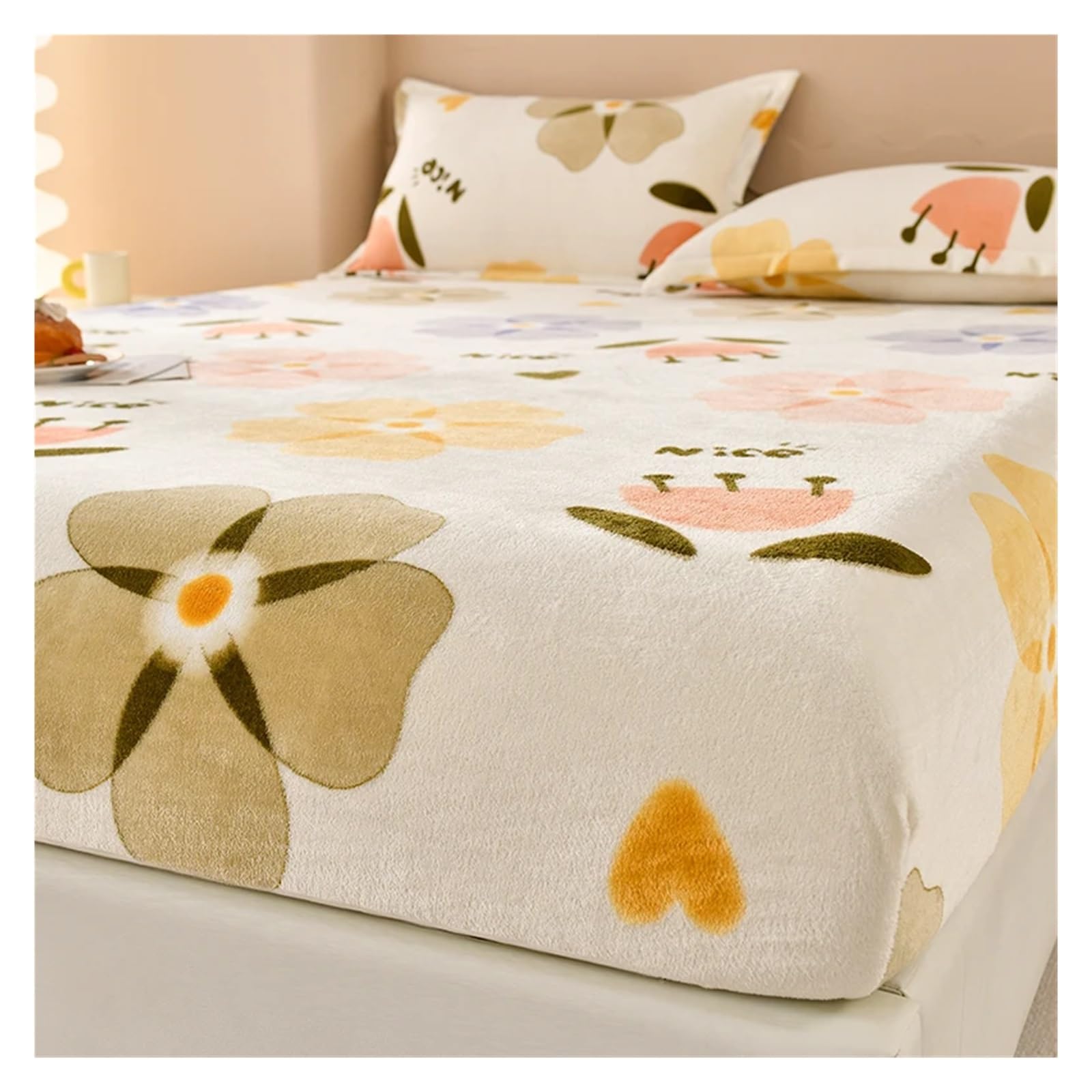 Fitted Sheet Super Warm Bed Sheet for Winter Cartoon Style Fitted Bed Sheet Queen/King Size fundas de colchón Reactive Printed All-inclusive(Hyzl,153x203x30cm 1pc)