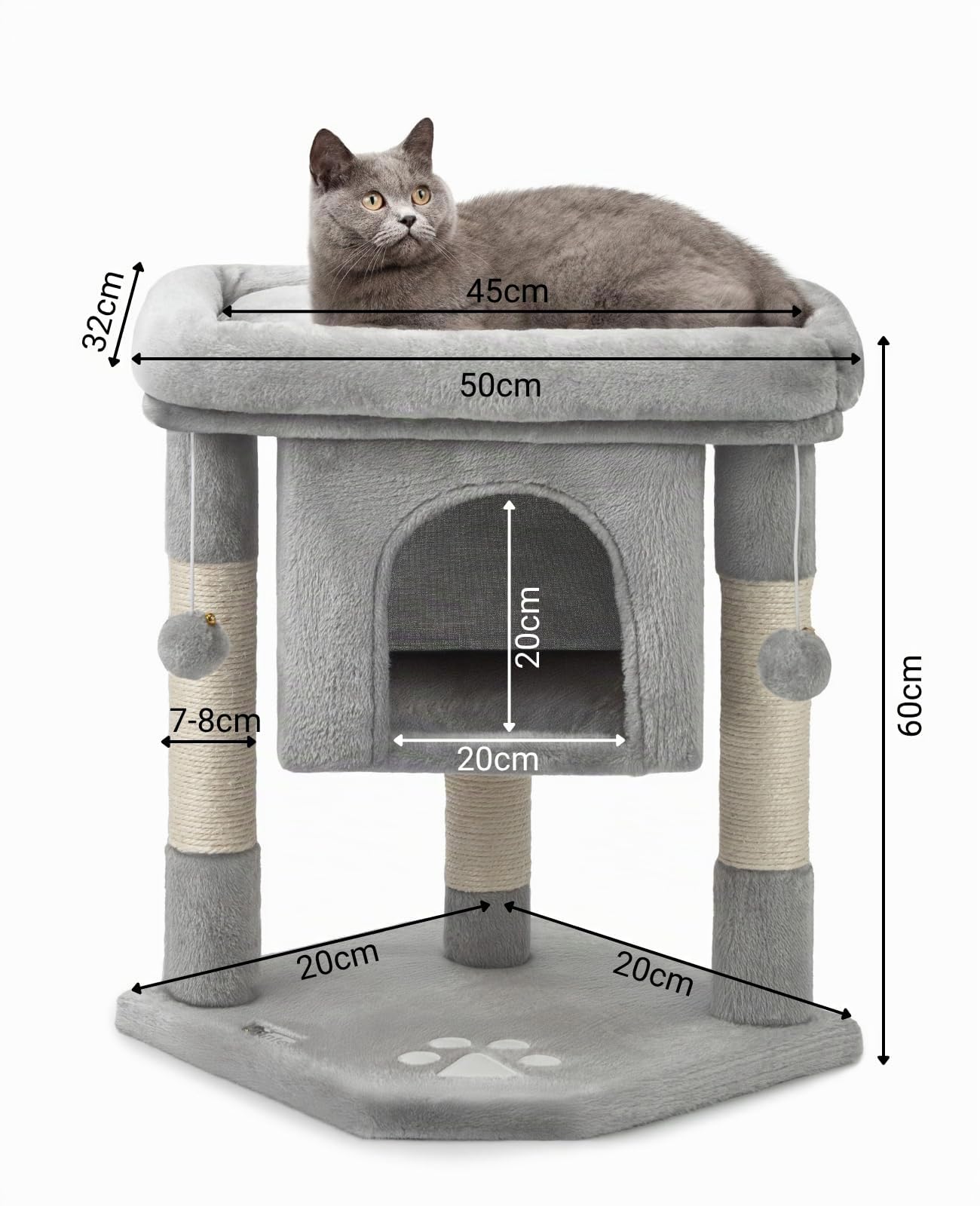 lionto Tiragraffi per Gatto Albero Tiragraffi Gatto Gioco Giocattolo Gatti Altezza 60 cm, Grigio Chiaro