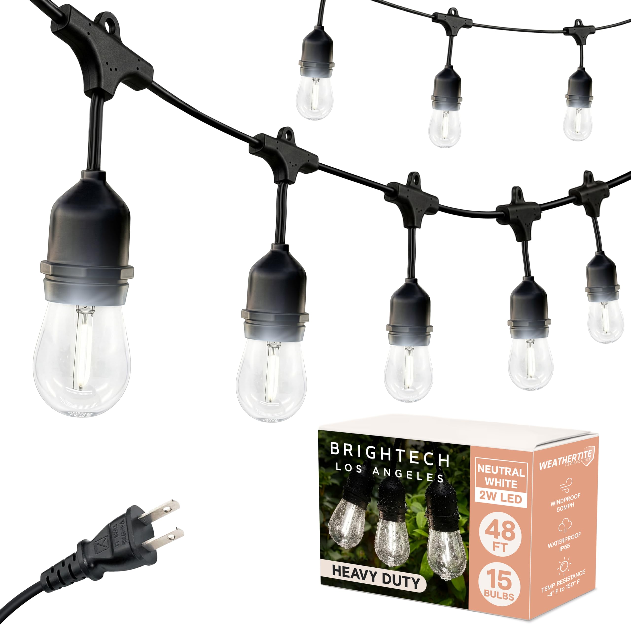 Brightech Ambience Pro - Waterproof LED Outdoor String Lights - 48 Ft