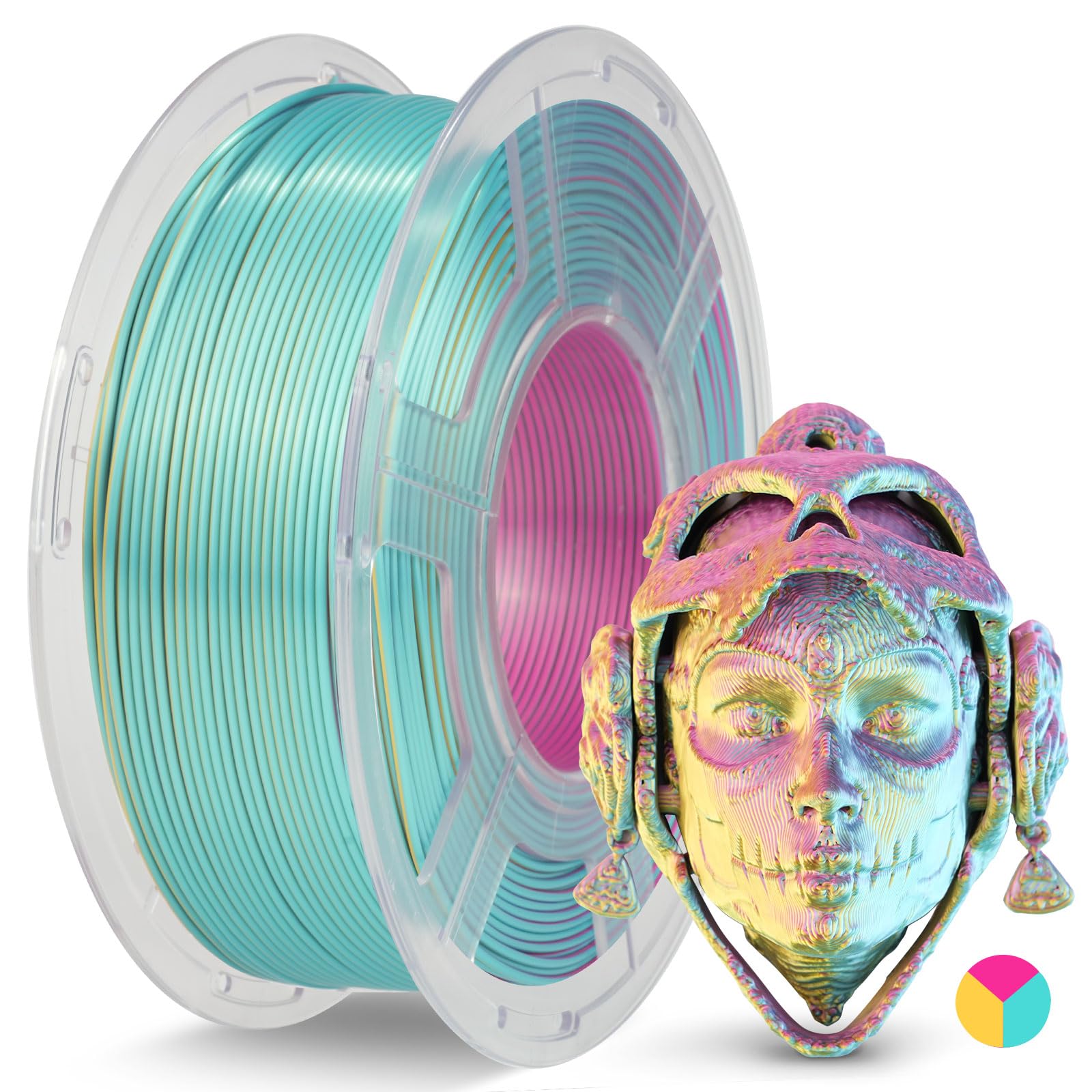 JAYO Silk Tri-Color PLA Filament 1.75mm Red-Yellow-Green 1.1kg, Triple Gradient PLA, High Gloss Shine, Smooth Printing, Conceals Layer Lines, Fits for