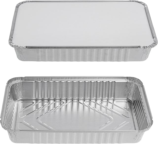 STACKABLES ~ 15 Pieces Exra Heavy Duty Aluminium Foil Pans with Lids 30.6 x 20.6 x 4.5cm ~ Large Foil Trays Containers for Baking Cooking Storing & Freezing