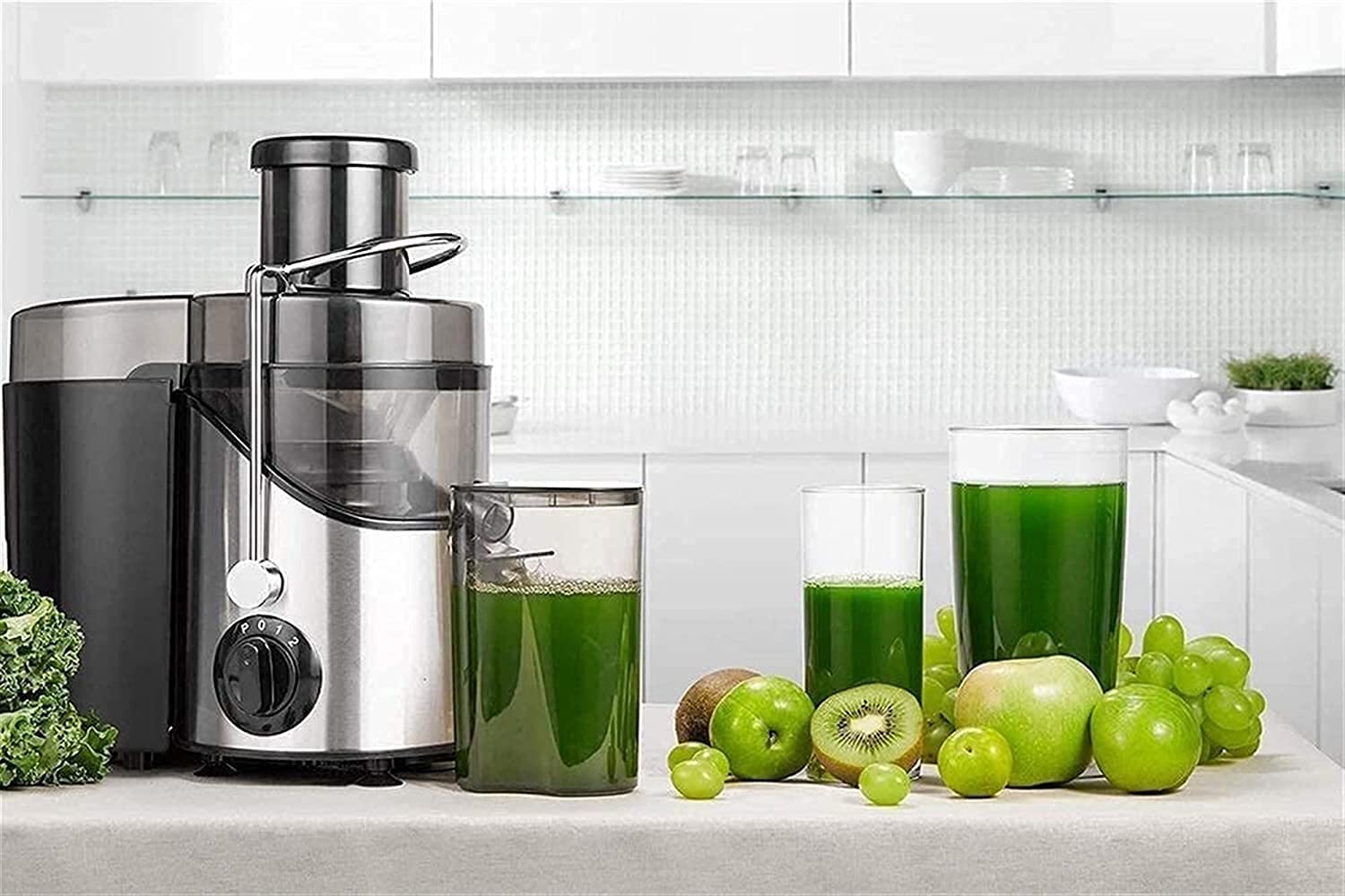 Estrattore di Succo, estrattore di Succo da 400 W con Bocca Larga da 3" per Frutta e Verdura, Facile da Pulire, Acciaio Inossidabile,