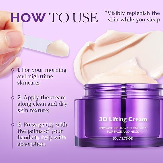 3D Lifting Cream - Instant Face Tightening Cream for Women, Skin Tightening Cream for Face & Neck, Anti-Aging Firming Moisturiser with Peptide & Squalane, Improve Lifting, Elasticity & Wrinkles, 50g