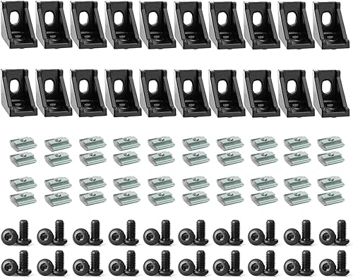 Juego de 20 conectores de perfil de aluminio de la serie 2020 20 soportes de esquina 40 tuercas en T y pernos de tornillo hexagonales para ranura de