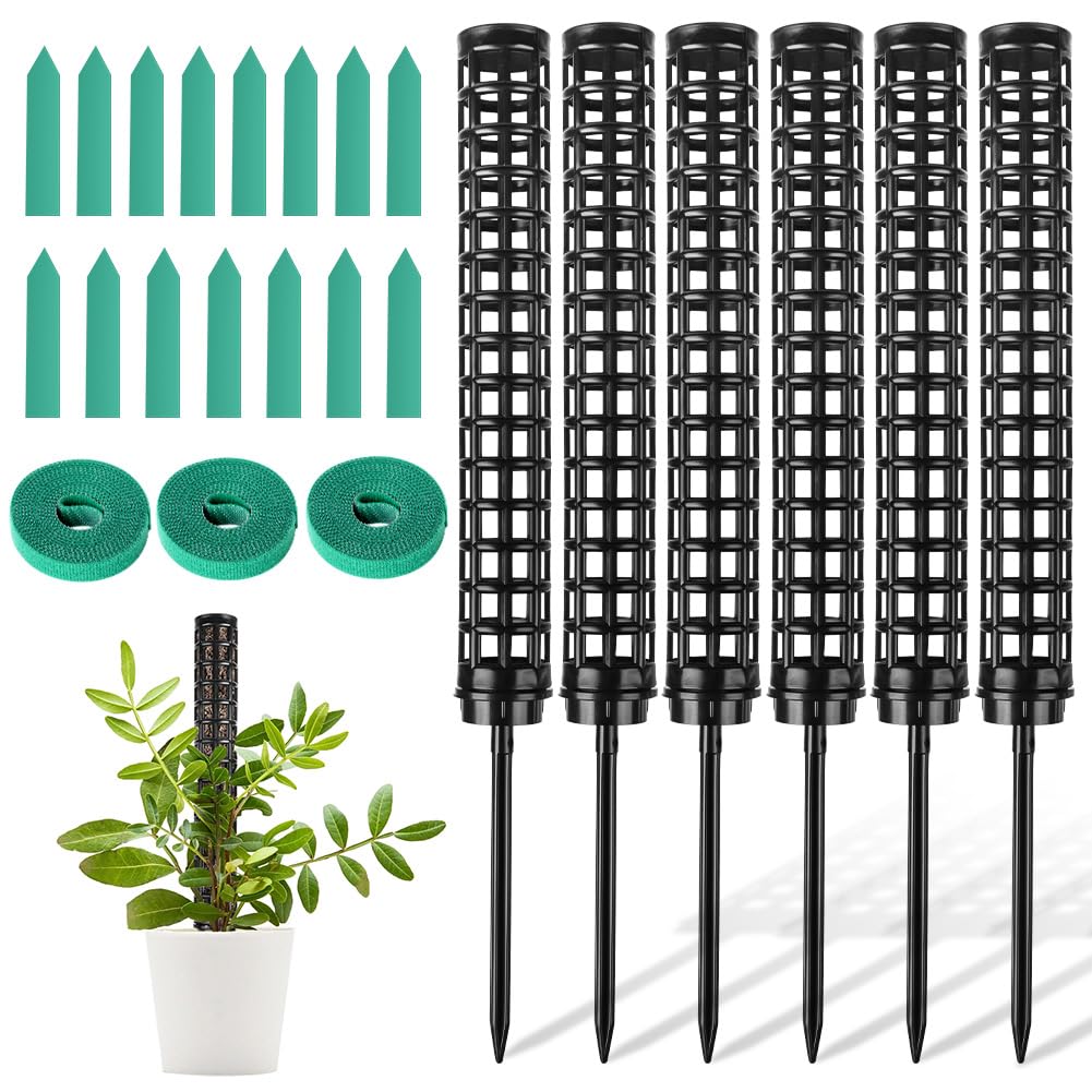 OFFCUP Plastic Moss Poles, 6x 25cm/ 50cm Monstera Plant Support for Climbing Plants Plant Poles with Cable Ties & Labels