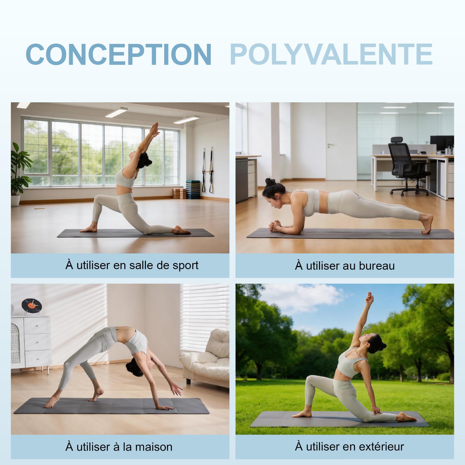 Tapis de yoga pliable 5 mm d'épaisseur TPE + PU double face antidérapant portable tapis de voyage pour yoga chaud Pilates HIIT fitness à la maison