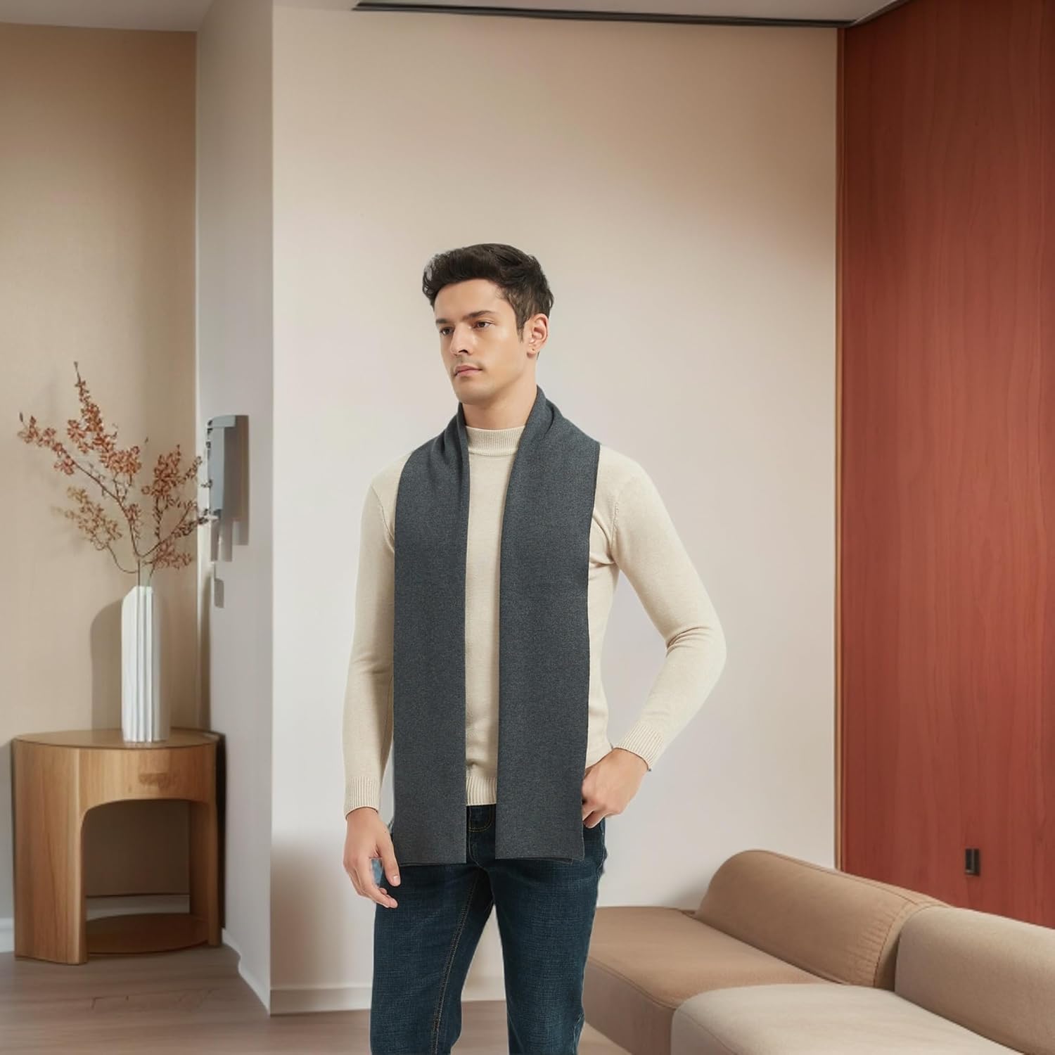 Mens Classic Winter Scarf Cashmere Winter Scarves Long Plain Fashion Formal Soft Scarf for Men - Image 7