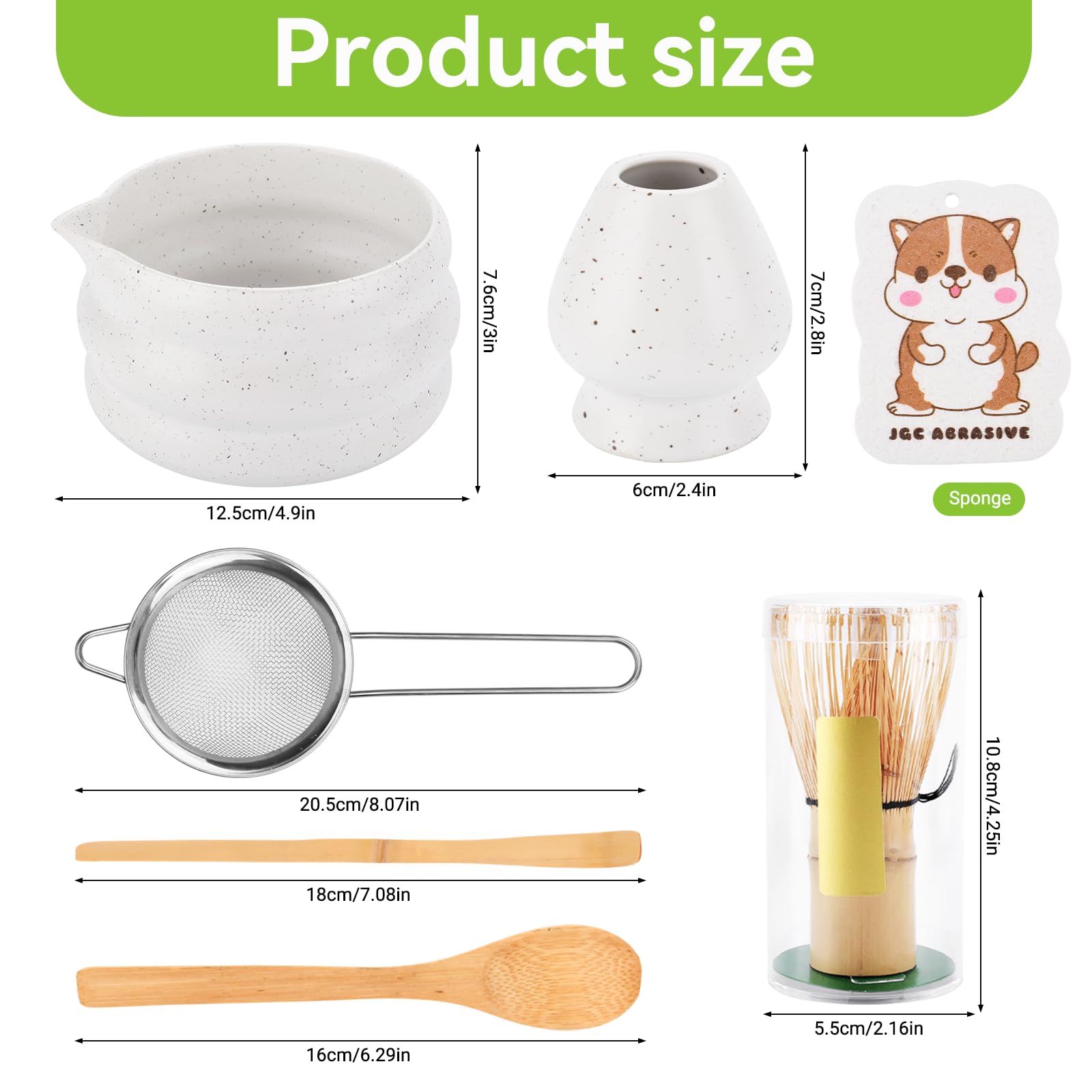 Zestaw Matcha,7-częściowy tradycyjny zestaw do herbaty z miseczką matcha, bambusową trzepaczką, sitkiem i akcesoriami, japoński zestaw do herbaty matcha dla miłośników matcha
