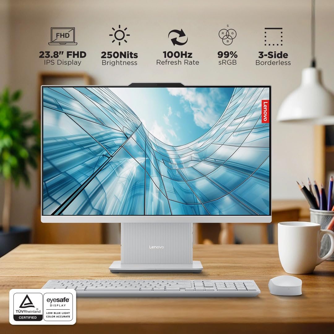 Lenovo Ideacentre AIO AMD Ryzen 7 7735HS 23.8" FHD IPS All-In-One Desktop(16GB RAM/512GB SSD/Win11/Microsoft 365 Basic + Office Home 2024/3Wx2 Speakers/5MP Camera/Wireless Keyboard & Mouse),F0HR008YIN 12 71I