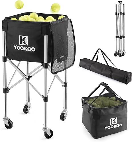 YooKoo Sturdy Tennis Ball Hopper Holds 200 Balls, Lightweight Tennis Ball Basket, Easy to Use Without Installation for Tennis Training and Teaching