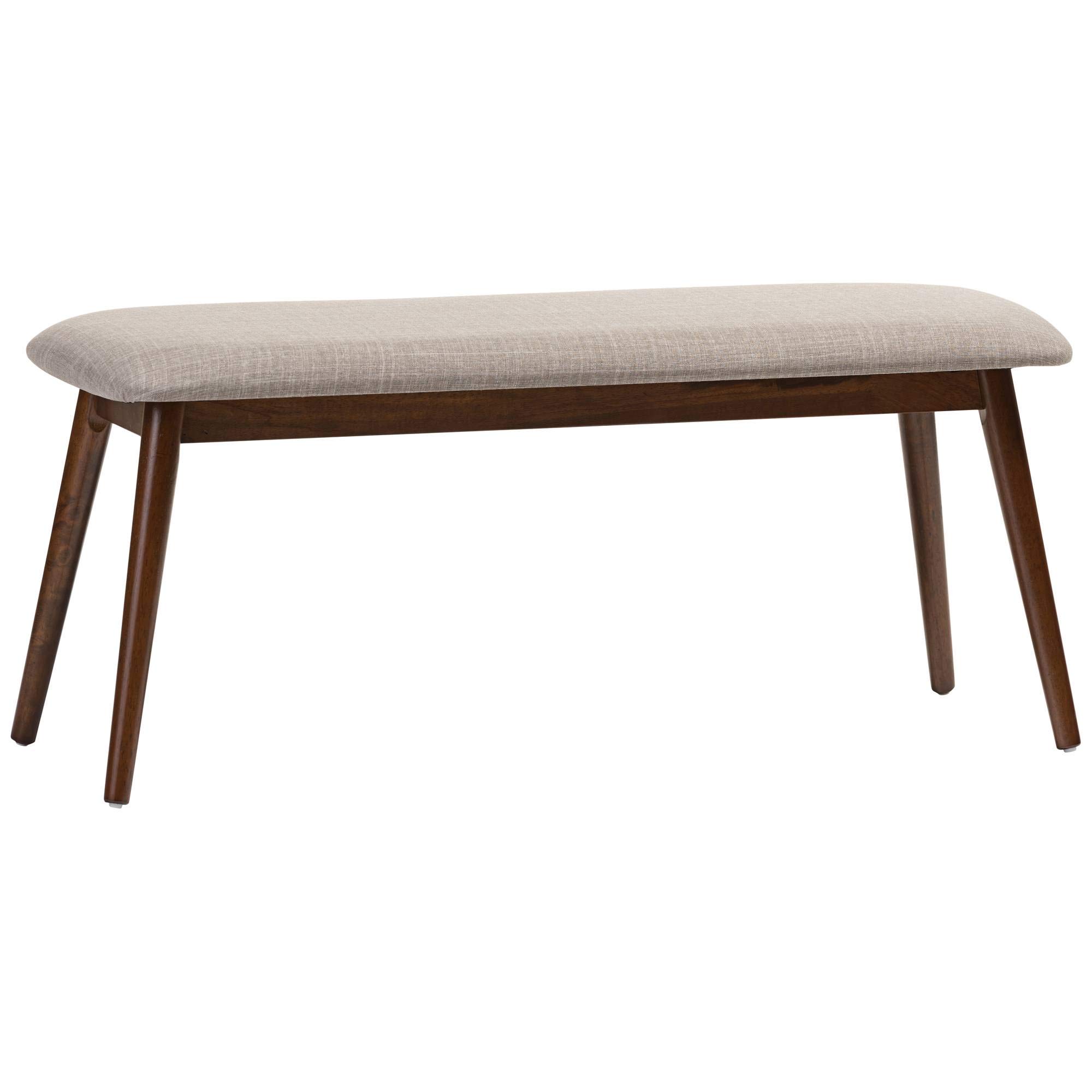 Baxton Studio Flora Mid-Century Modern Light Grey Fabric and "Oak" Medium Brown Finishing Wood Dining Bench