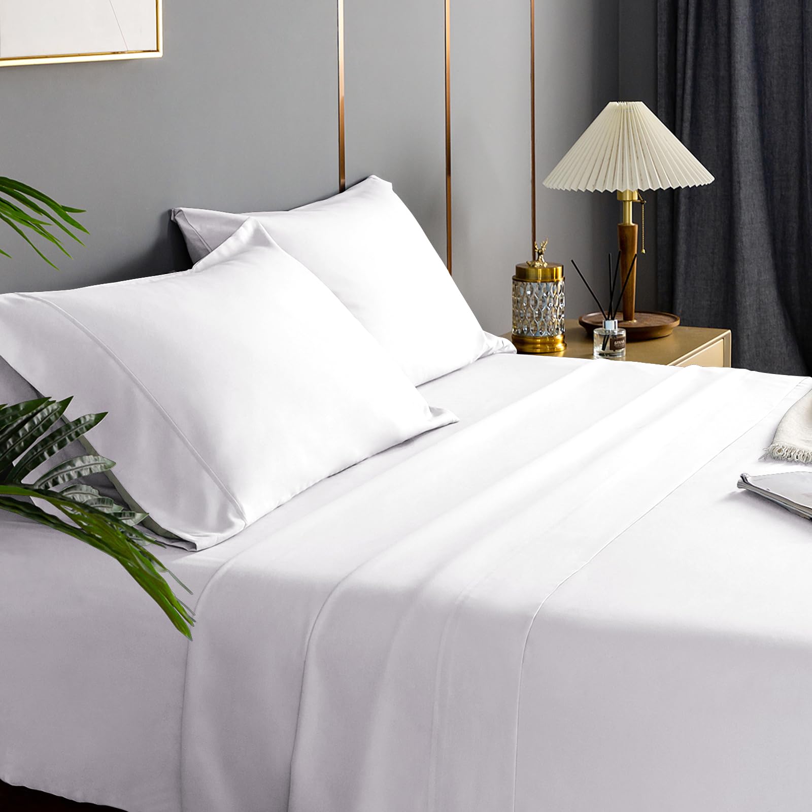 Queen Size Sheet Set 4 Pieces Breathable and Soft Queen Bed Sheets Set Brushed Microfiber Sheets with Deep