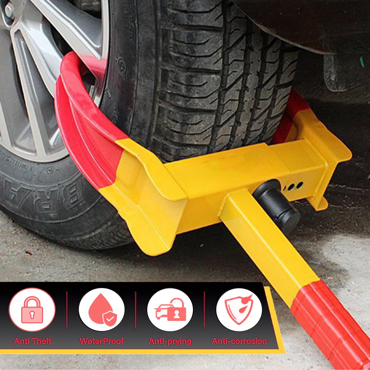 KEELYY Antivol Voiture Sabot Roue, Bloque Roue Griffe de Pneu Dispositif Antivol, Haute Sécurité, Serrure Anti-Perçage, Universelle, Réglable, Pour Remorques, Caravanes, Voitures, Camping-cars