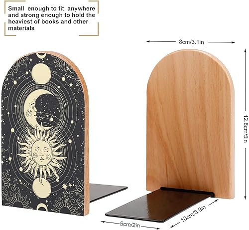 Miniatura 2 de NFGSE Extremos para libros, cara mística del sol, luna, media luna, planetas mágicos, 2 unidades, 5 x 3 pulgadas, moderno sujetalibros decorativos