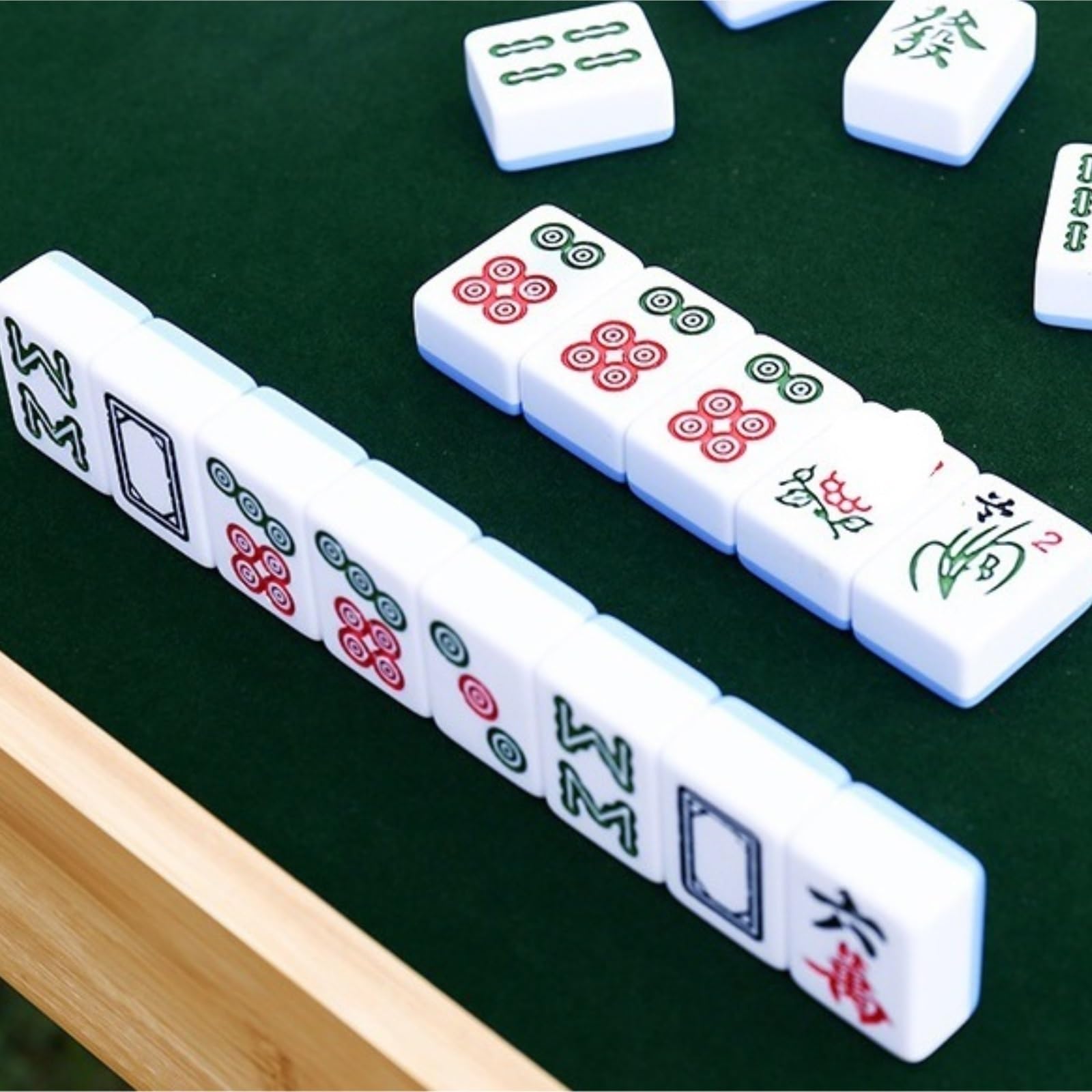 Tradycyjny Chiński Mah Jong Zestaw Mahjong Gra Towarzyska Tradycyjna Gra Z Podróżnym Przenośnym Składanym Stołem Mahjong Na Imprezę Rodzinną(Blue,30mm)