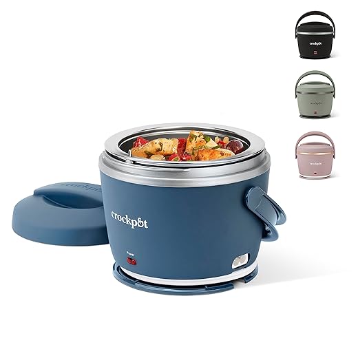 Crock-Pot 20-Ounce Electric Lunch Box, Portable Food Warmer, Faded Blue, Perfect for Travel, Car, On-the-Go, Keeps Food Warm, Spill-Free, Dishwasher-Safe, Ideal Gift for Men and Women