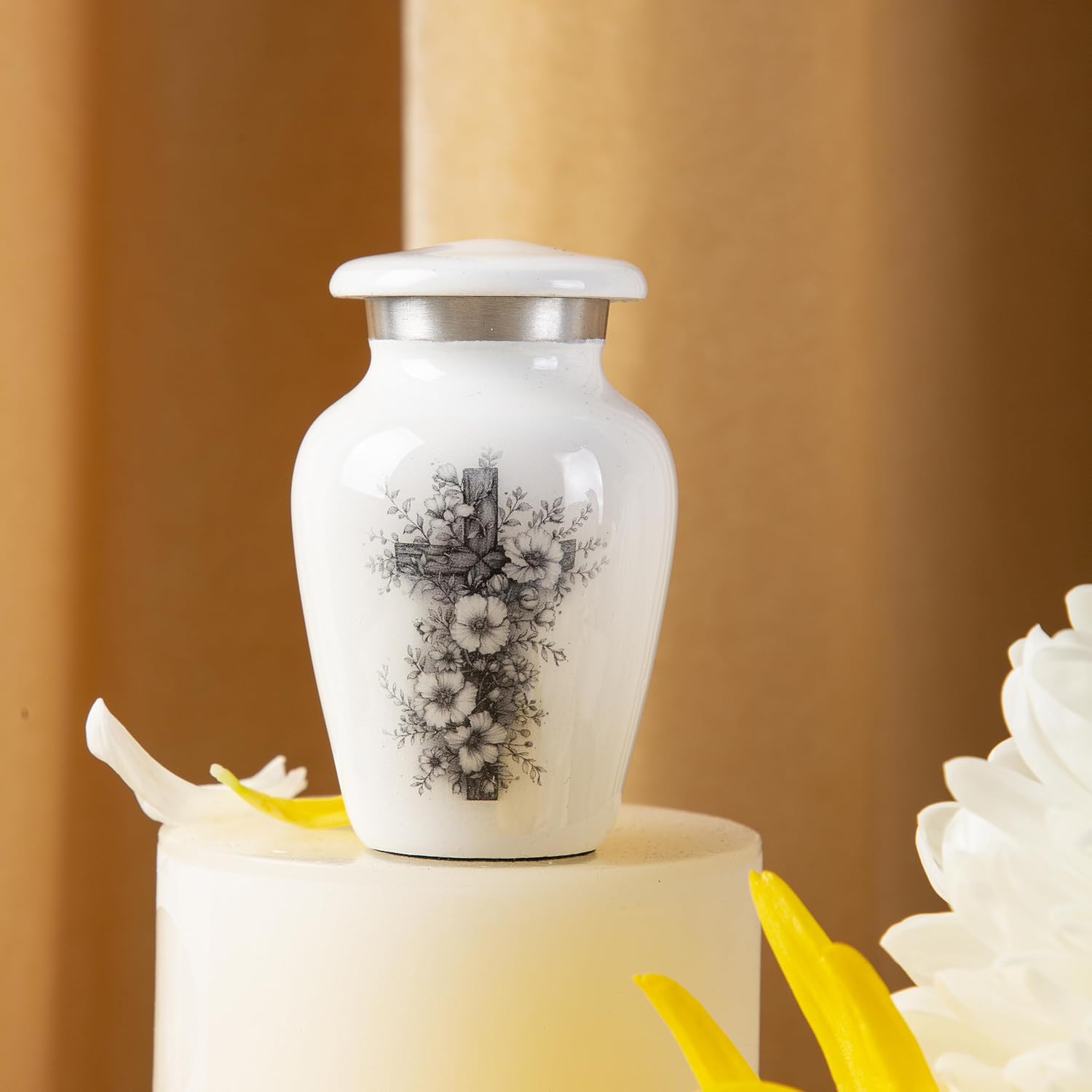 Mini Keepsake Urn for Human Ashes – Small Christian Cross Memorial Urn – Decorative Metal Funeral Keepsake for Family Remembrance - Image 5