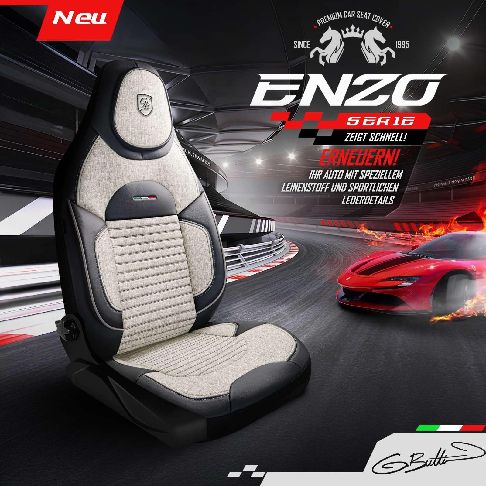 Fundas de Asiento Camper en Lino, compatibles Fiat Ducato, Citroën Jumper, Peugeot Boxer, Asientos Delanteros Conductor & acompañante, Camper & Caravana, Arena-Negro