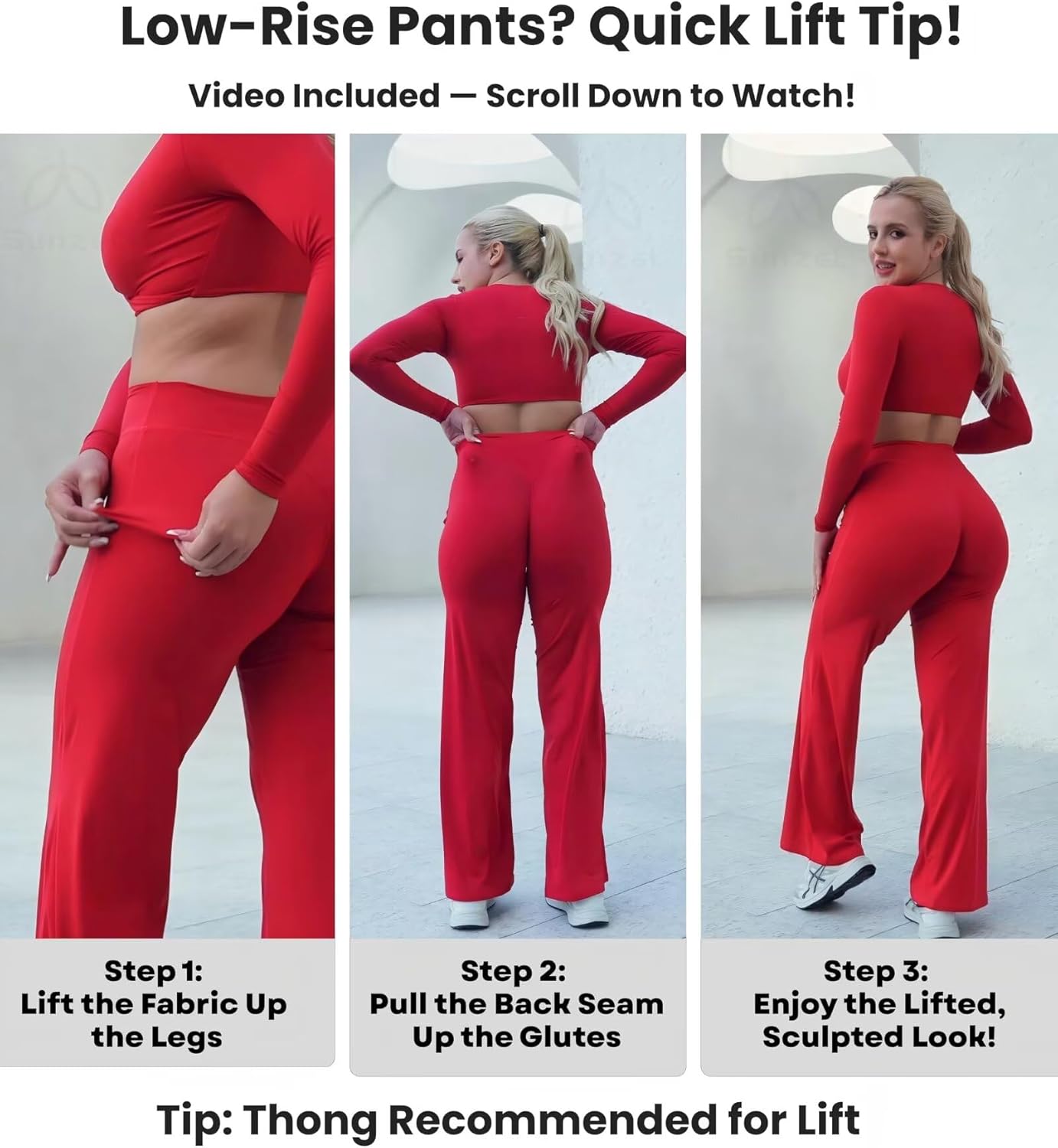 Sunzel Women's Butt Lifting Wide Leg Yoga Pants High Waist Tummy Control No Front Seam Straight Leg Workout Gym Bottoms - Image 3