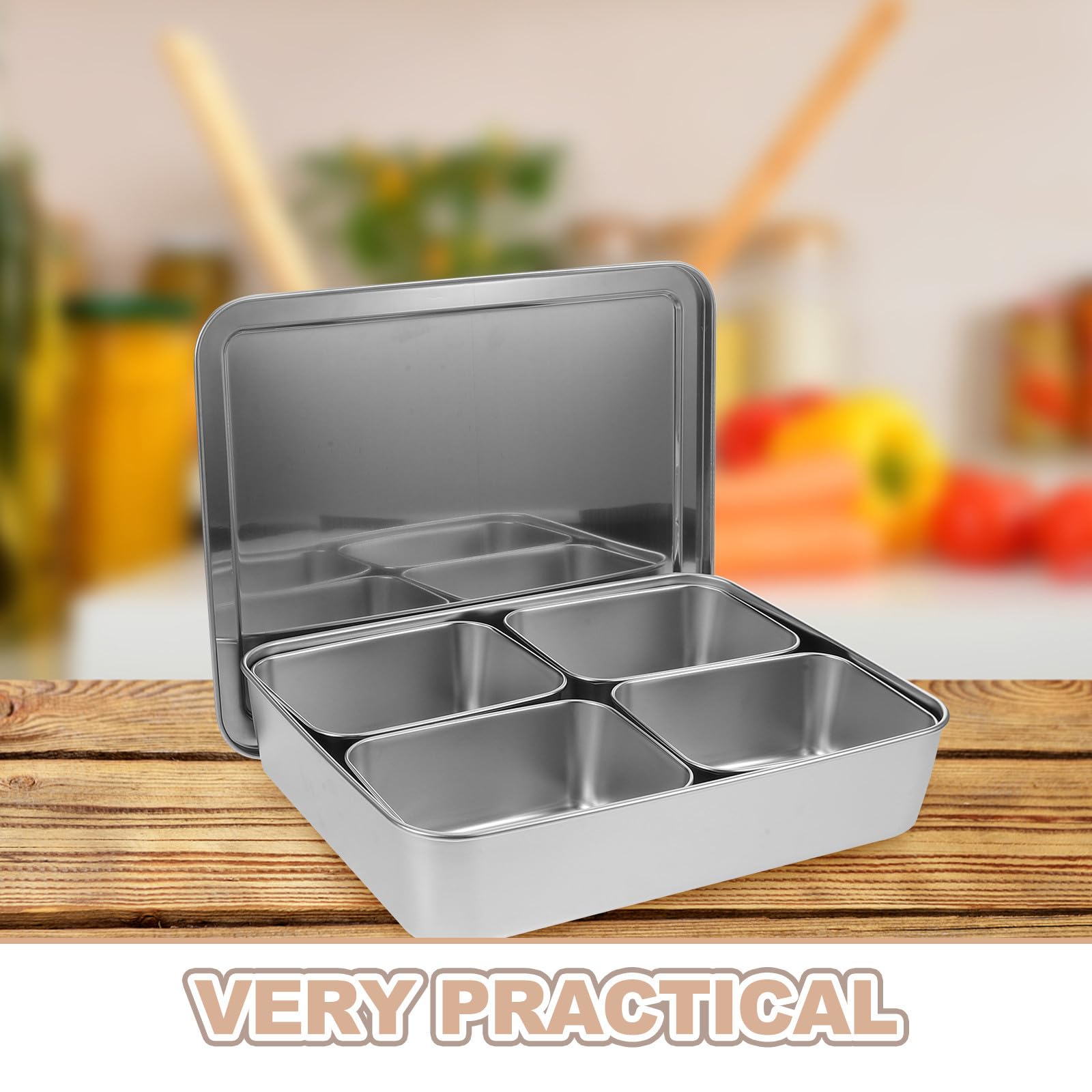 OUNONA Especiero de Acero Inoxidable con Tapa, 4 Compartimentos para Cocina