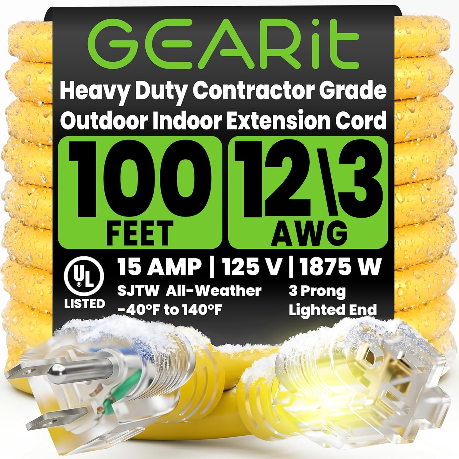 GEARit 100 Ft 12 Gauge Extension Cord SJTW OFC Copper