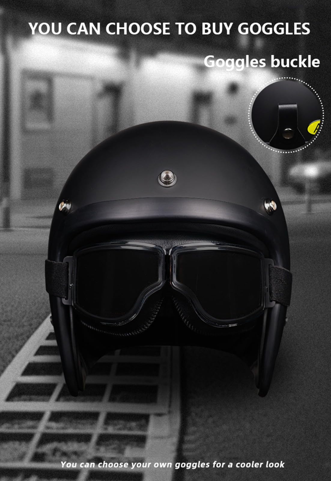 Moto 3/4 Casco Jet Casco Material de Fibra de Vidrio Casco de Motocicleta Vintage Casco De Scooter Chopper Casco De Moto Vintage para Hombres Y Mujeres ECEDOT Homologado