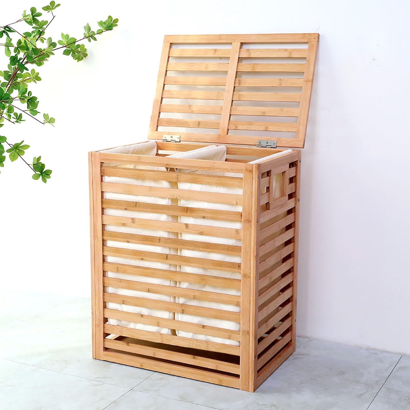Lar - Cesto portabiancheria in bambù con coperchio, fodera rimovibile, per asciugamani, vestiti, bagno, camera da letto, dormitorio, cestino per biancheria