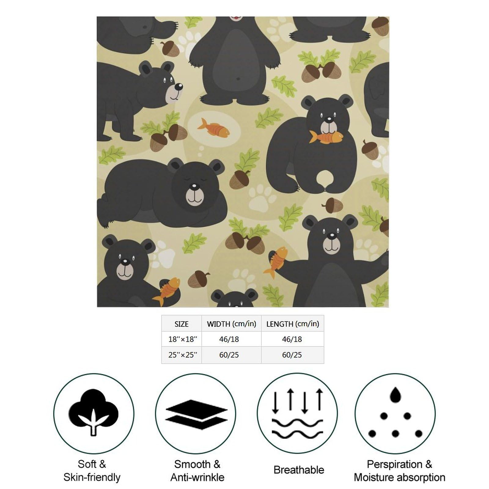 Cute Bear Print Bandana Hair Scarf Headband Adjustable Neckerchief for Men Women Decor
