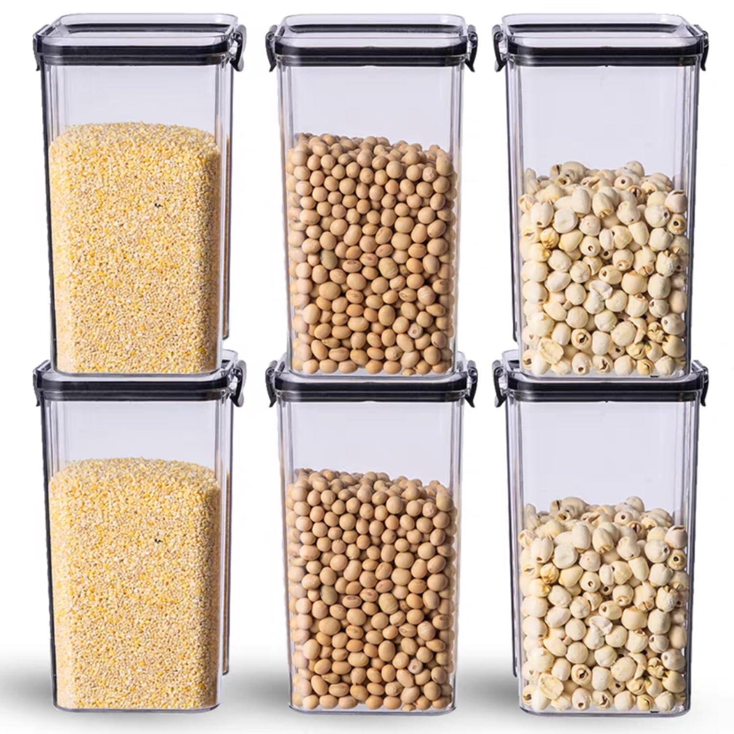 GGEROU Airtight Food Storage Container with Lock Lids，Cereal & Dry Storage Jars ，Kitchen and Pantry Organization Canisters for Cereal, Coffee, Rice, Flour and Sugar (1800ml / Set of 6)