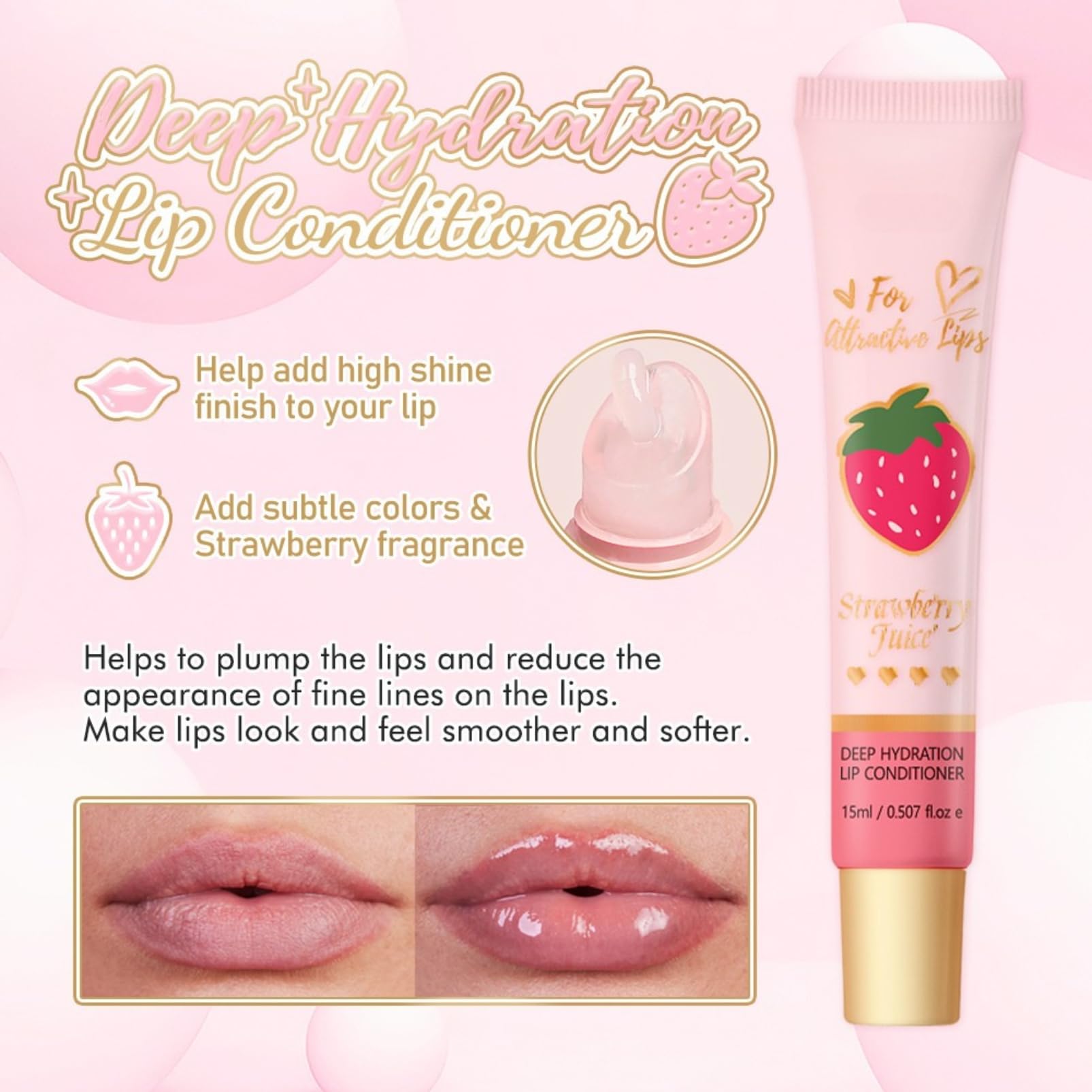 Lip Conditioner & Lip Oil Set, Strawberry Lip Gloss, Hydrating Lip Oil & Lip Balm Duo - Image 4