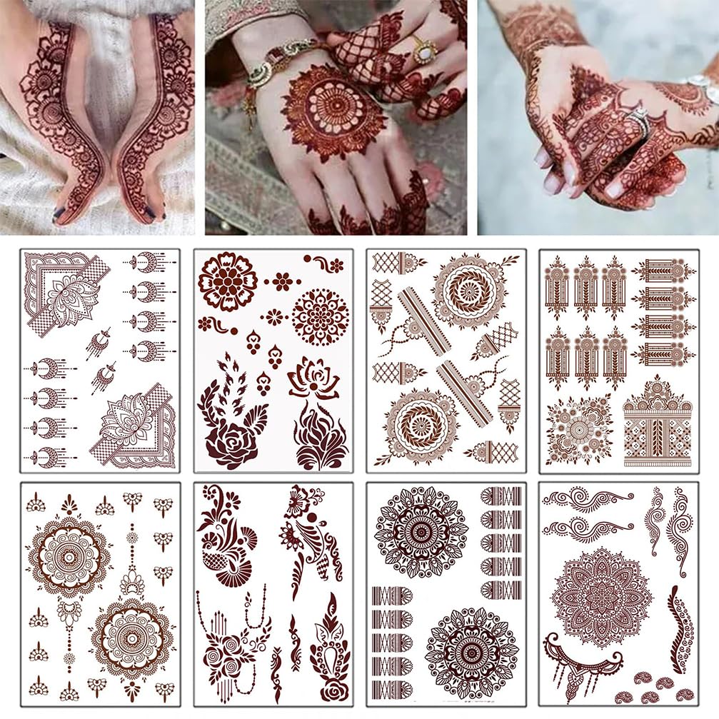 Temporary Tattoo Stickers Lace Floral Temporary Waterproof Fake Tattoo Design Indian Lace Mandala Flower Pattern (Brown)