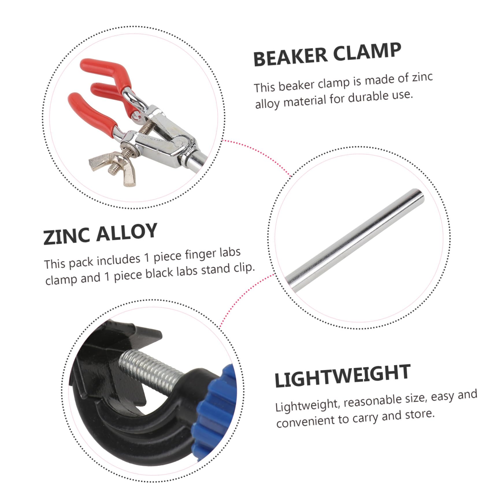 Ensemble de Pinces Trois Broches pour Laboratoire avec Pince pour Flacon et Clip de Support en Alliage de Zinc, Facile à Transporter pour Expériences D'apprentissage