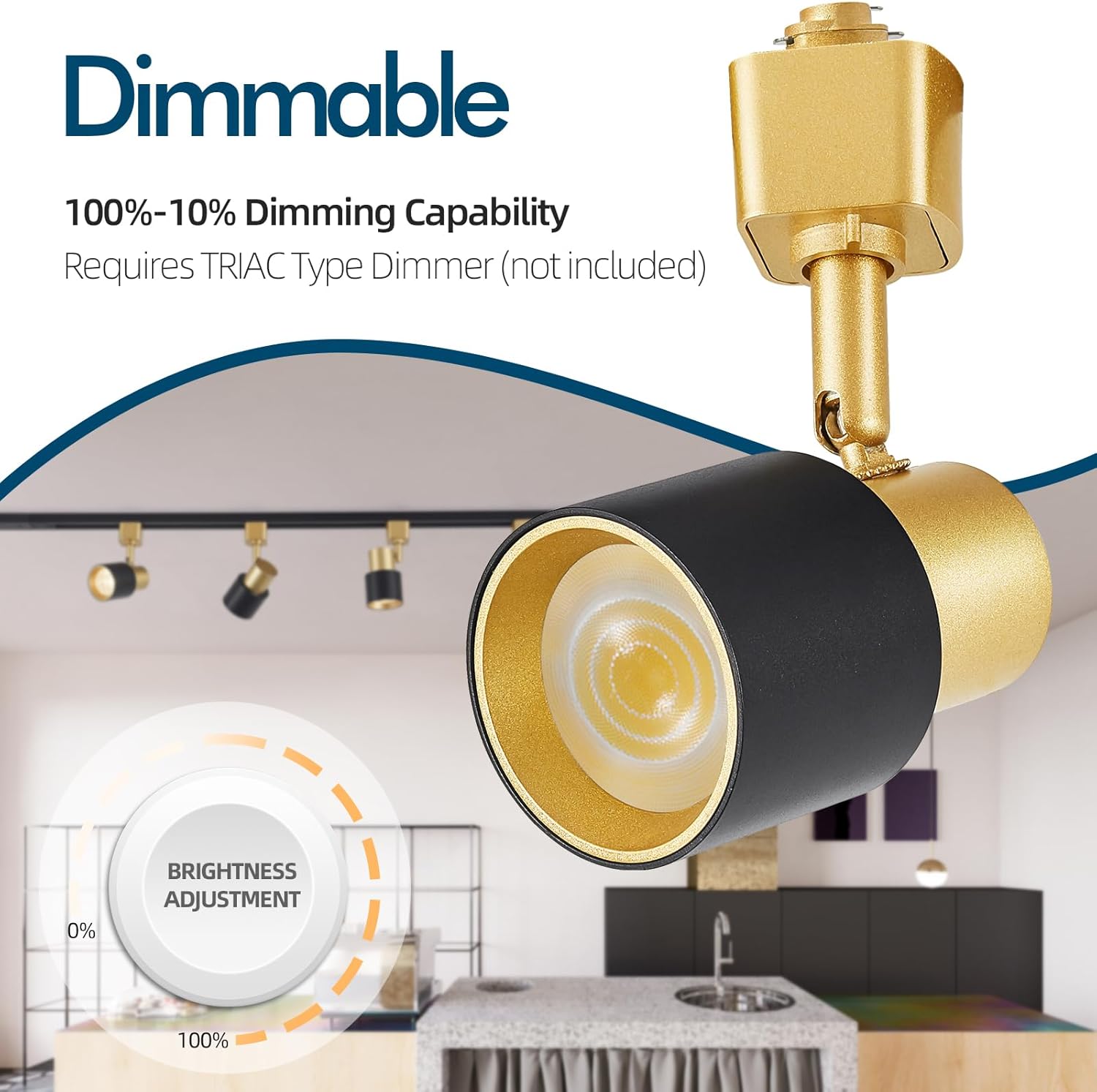 10W H Track Lighting Heads 3000K Warm White Track Light Head Flxible Bright Black Gold Dimmable LED Track Lighting Fixtures for Accent Kitchen Office, Flicker Free CRI90+ 24° 900lm Pack of 4