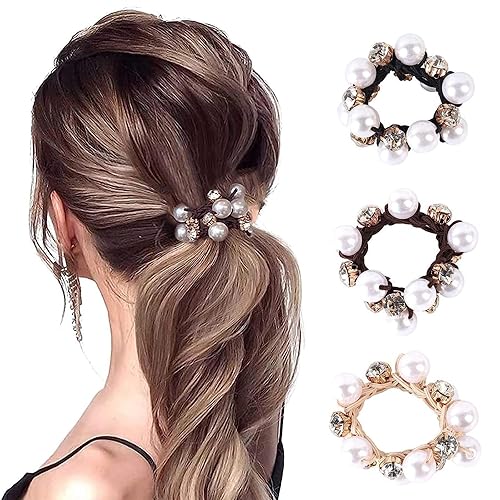 3 piezas de accesorios para el cabello para mujer, lazos de perlas de cristal, bohemios, elásticos, cuerdas de perlas, soportes para cola de caballo
