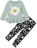 CARETOO Toddler Girl Clothes Girl 2pcs Fall Winter Outfit Ruffle Hem Top -print Patterned Pants 2-7 Years
