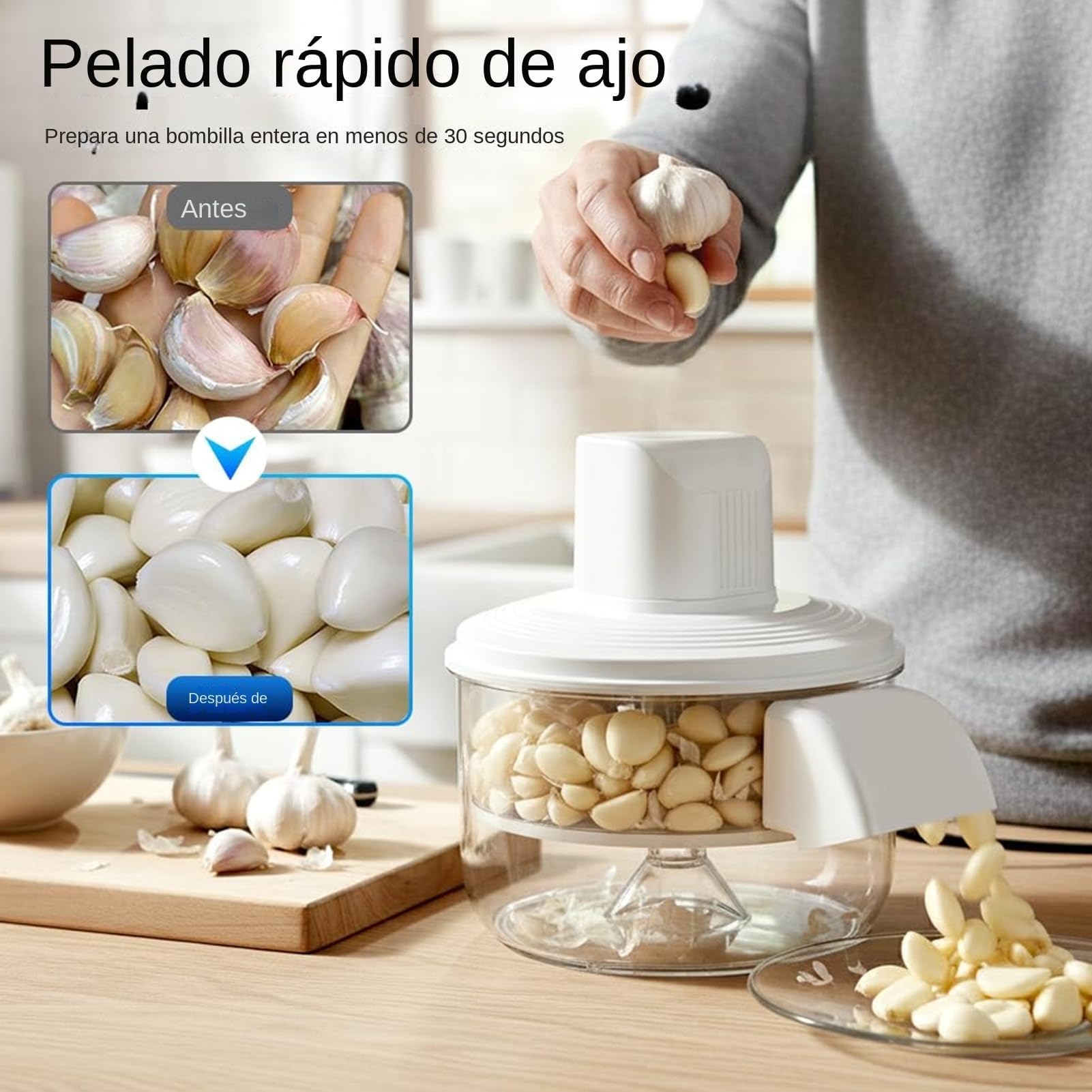 Pelador Eléctrico Inalámbrico, Eliminador Automático de Piel de Frutas y Verduras, Pelador de Ajos y Patatas Recargable for Cocina Casera | White