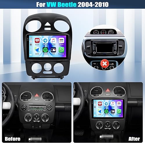 Miniatura 2 de 4+64G Android 15 Estéreo de coche para VW Beetle 2004-2010 con Carplay inalámbrico Android Auto, 9 pulgadas 1280 * 720P IPS pantalla táctil