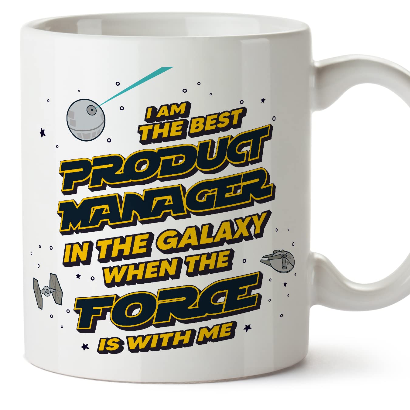MUGFFINS Product Manager Mug - in English - Best in The Galaxy The Force is with Me - Funny Gift for Colleagues - Ceramic 11oz Mug