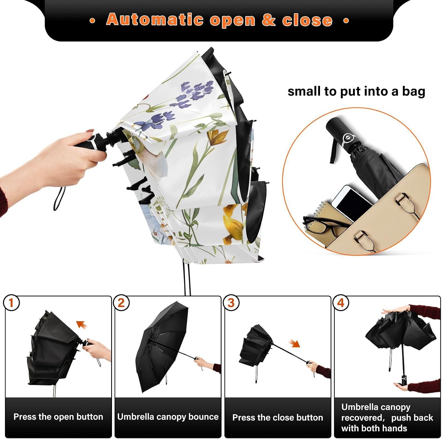 JIPONI Windproof Travel Umbrellas 01 - Large Compact Umbrella for Rain & Sun, Automatic Anti-UV Protection and Light Folding for Backpack & Car