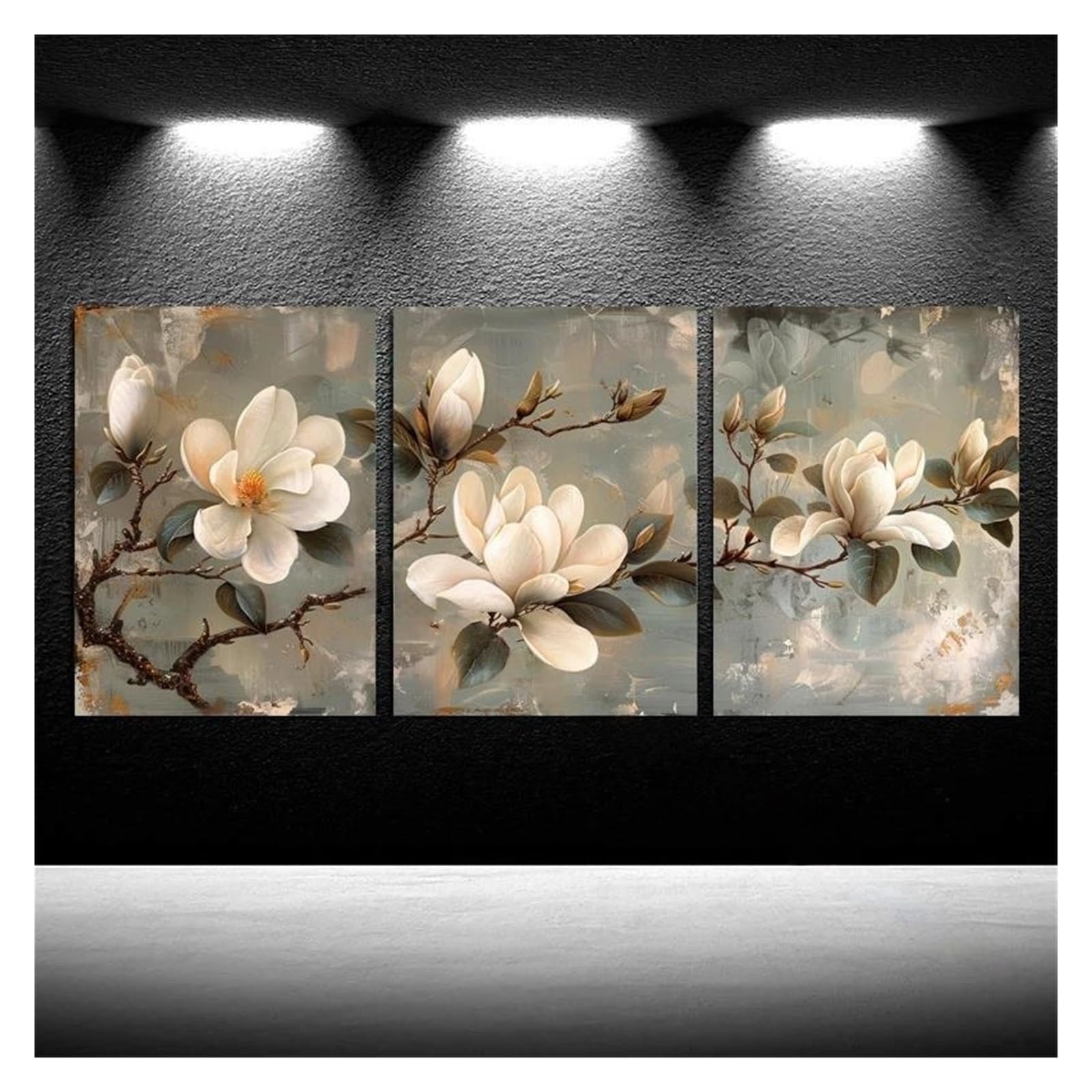Byambd Q Aesthetic Pictures No Frame Poster 3Pcs Magnolia Flowers Canvas Painting Home Decoration,Abstract Blooming Flora Painting(,30X40cm)
