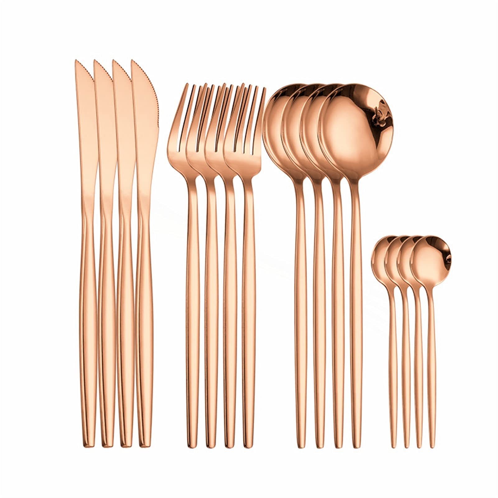 Tischwellwaren Besteck Schwarz Edelstahl Besteck Set Küche Geschirr Gabel Löffel Messer Set Geschirr Abendessen Set (Color : Rose gold 16pcs)