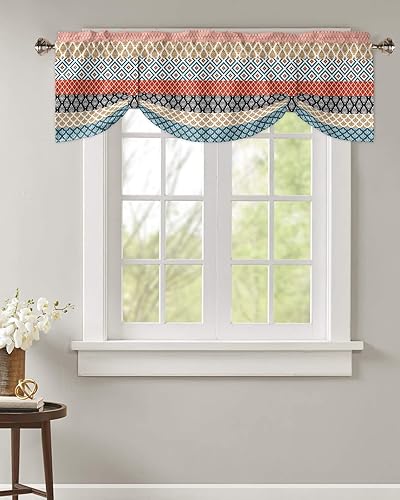 Miniatura 2 de BestLives Cenefa de amarre para ventanas, estilo bohemio, tribal, a rayas, vintage, con bolsillo para barra, tratamiento de ventana, estilo bohemio,