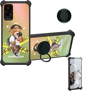 OSNCG Case Compatible for TCL 50le 50 Le Phone Case Cover [with Tempered Glass Screen Protector][Hard PC + Soft Silicone][Ring Support] [Golden Reflect Light] DJH-PZX