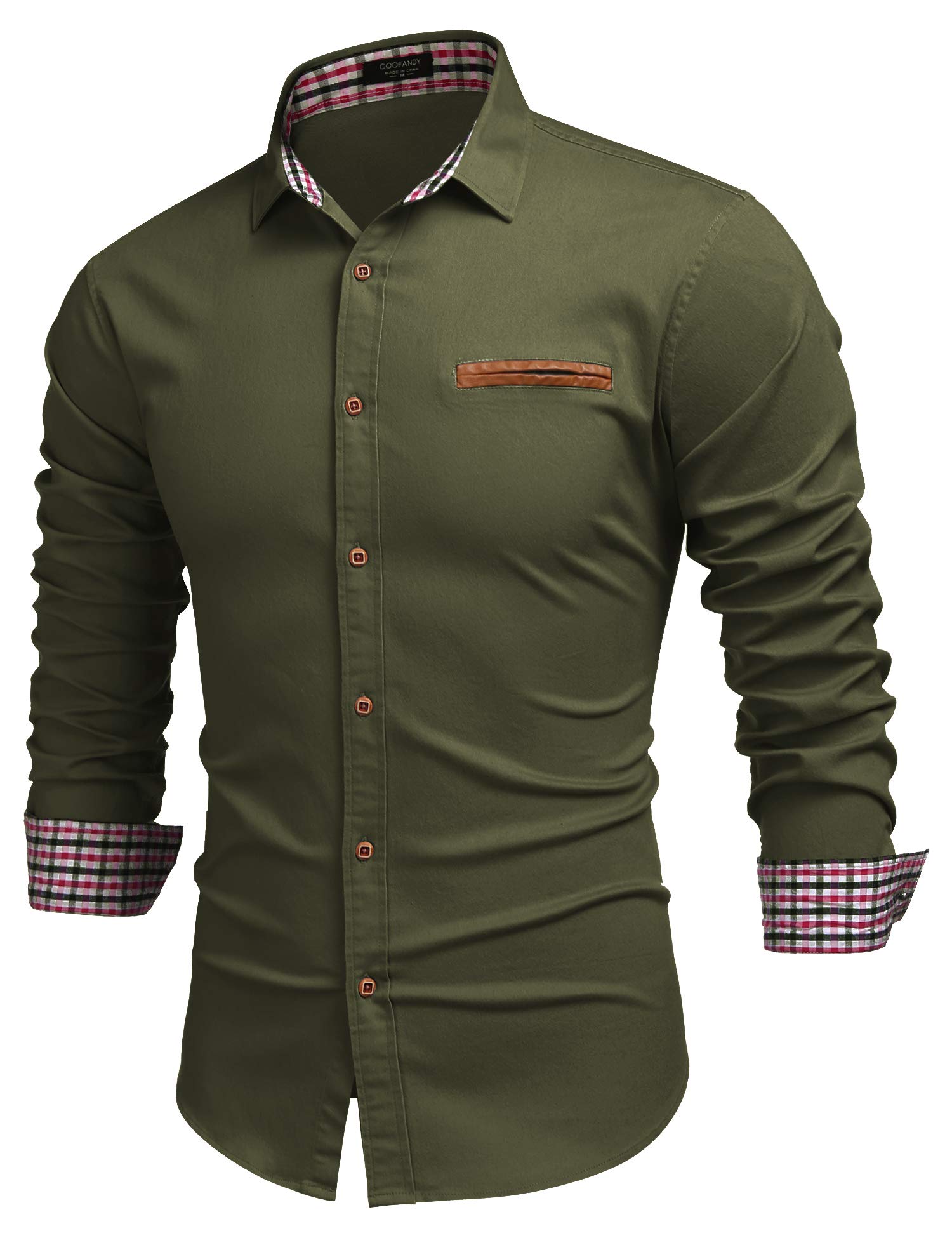 COOFANDY Camisa casual con botones para hombre, camisa de vestir de manga larga, estilo vaquero, corte entallado