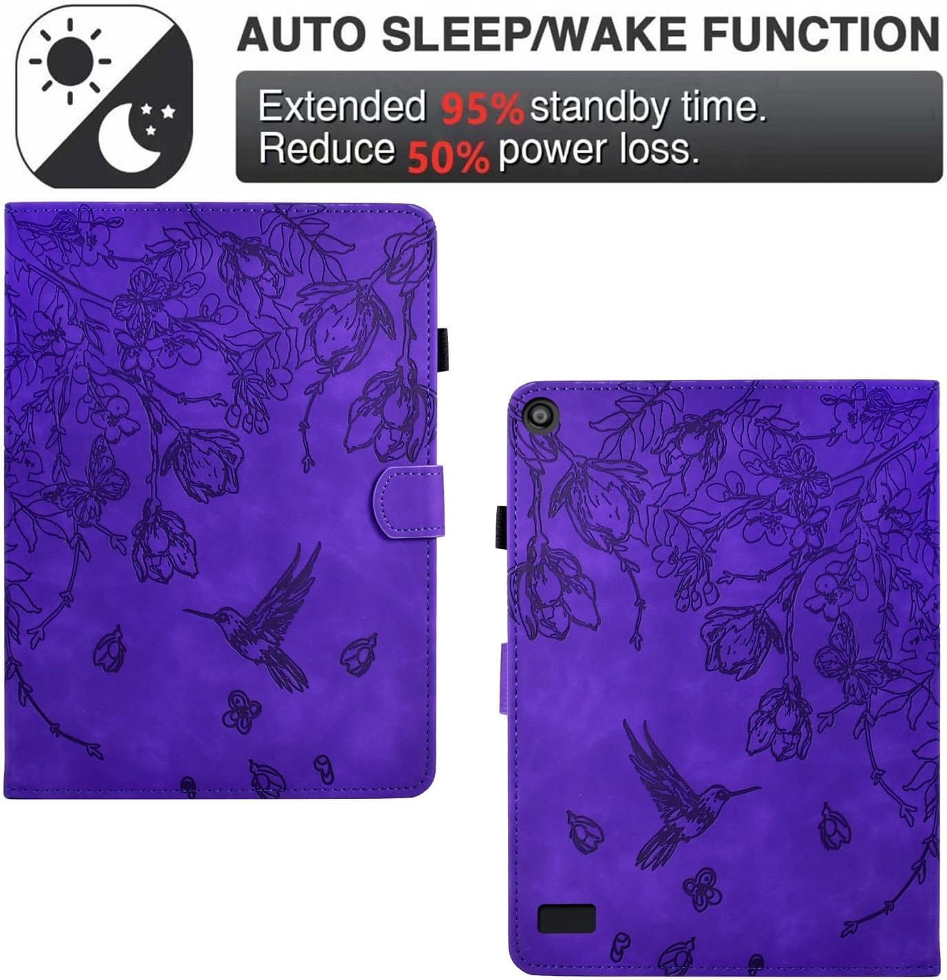 for Kindle Fire 7 2019/2017/2015(Fire 7 9th/7th/5th Generation) Case with Auto Sleep Wake, Slim Leather Business Folio Stand Cover Protective Case Shell Multiple Viewing Angles (Purple)