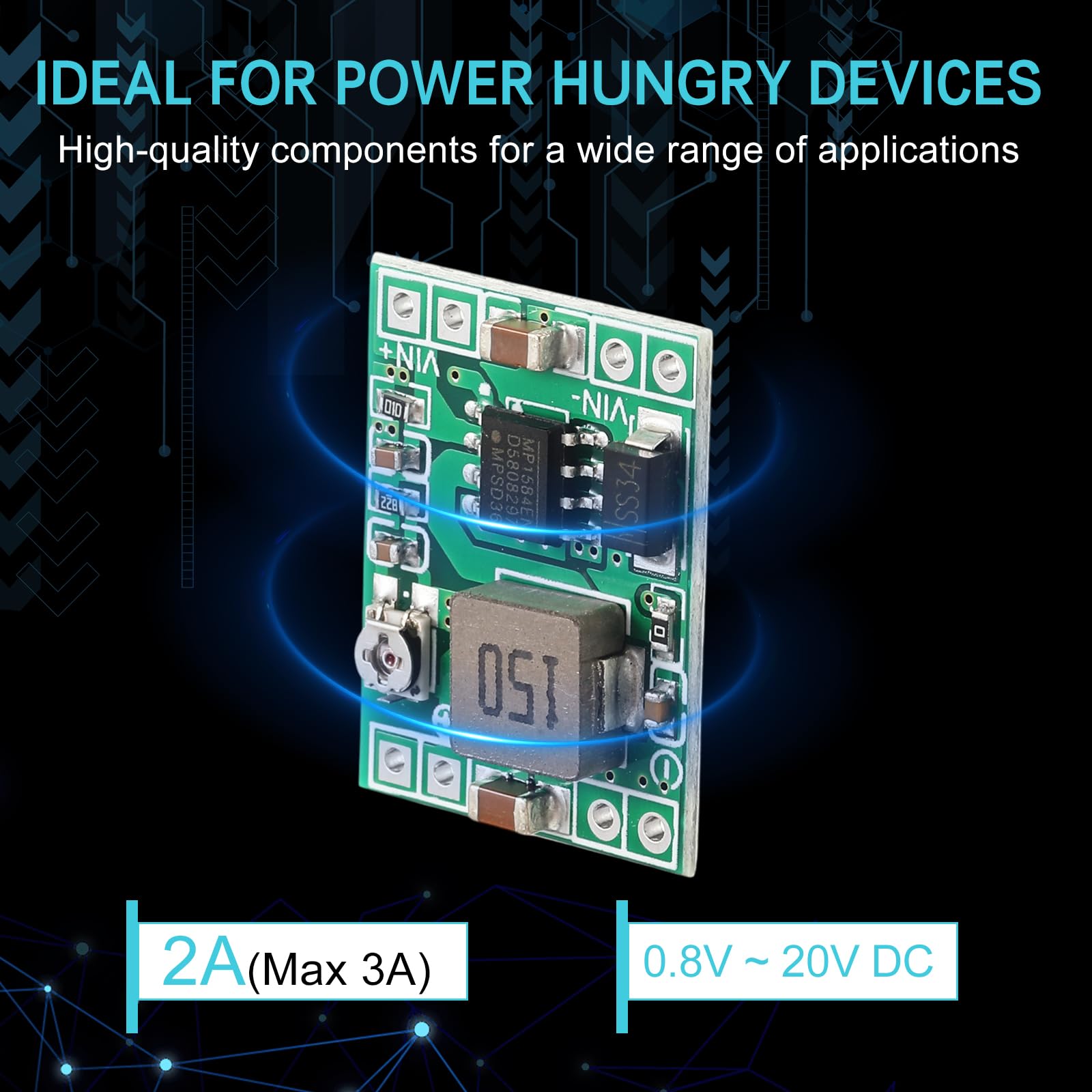 Greluma 6 stuks MP1584EN Step Down Buck Converter Instelbare DC-DC 4,5-28V naar 0,8-20V Voedingsspanningsregelaarmodule 24V naar 12V 9V 5V 3V