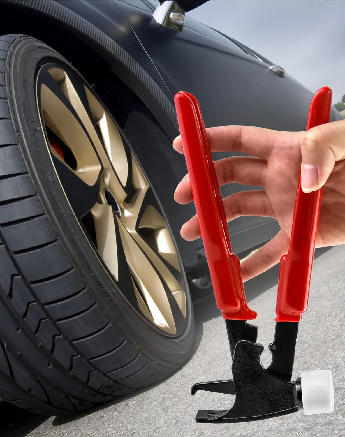 QWORK Heavy-Duty Wheel Weight Hammer Pliers, 2 Pack Tool for Installing and Removing Clip-On Wheel Weights, Red