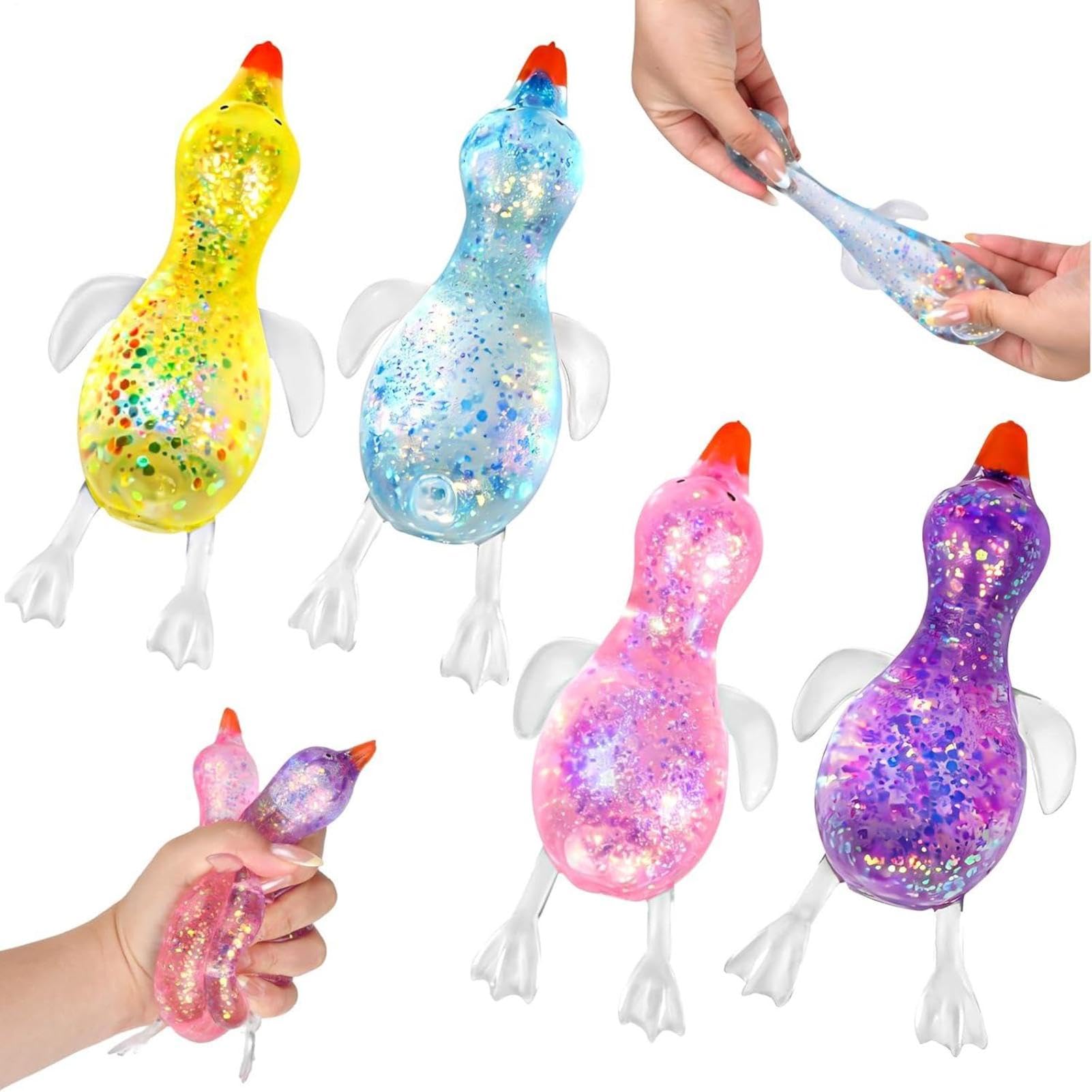 4Pcs Soft Glitter Duck Squeeze, Cute Duck Squish Sugar Stress Ball, Moldable Slow Rise Relaxing Sensory Fidget, Stress Relief, Focus, Enhancement, Gathering For Home Office Travel, Random