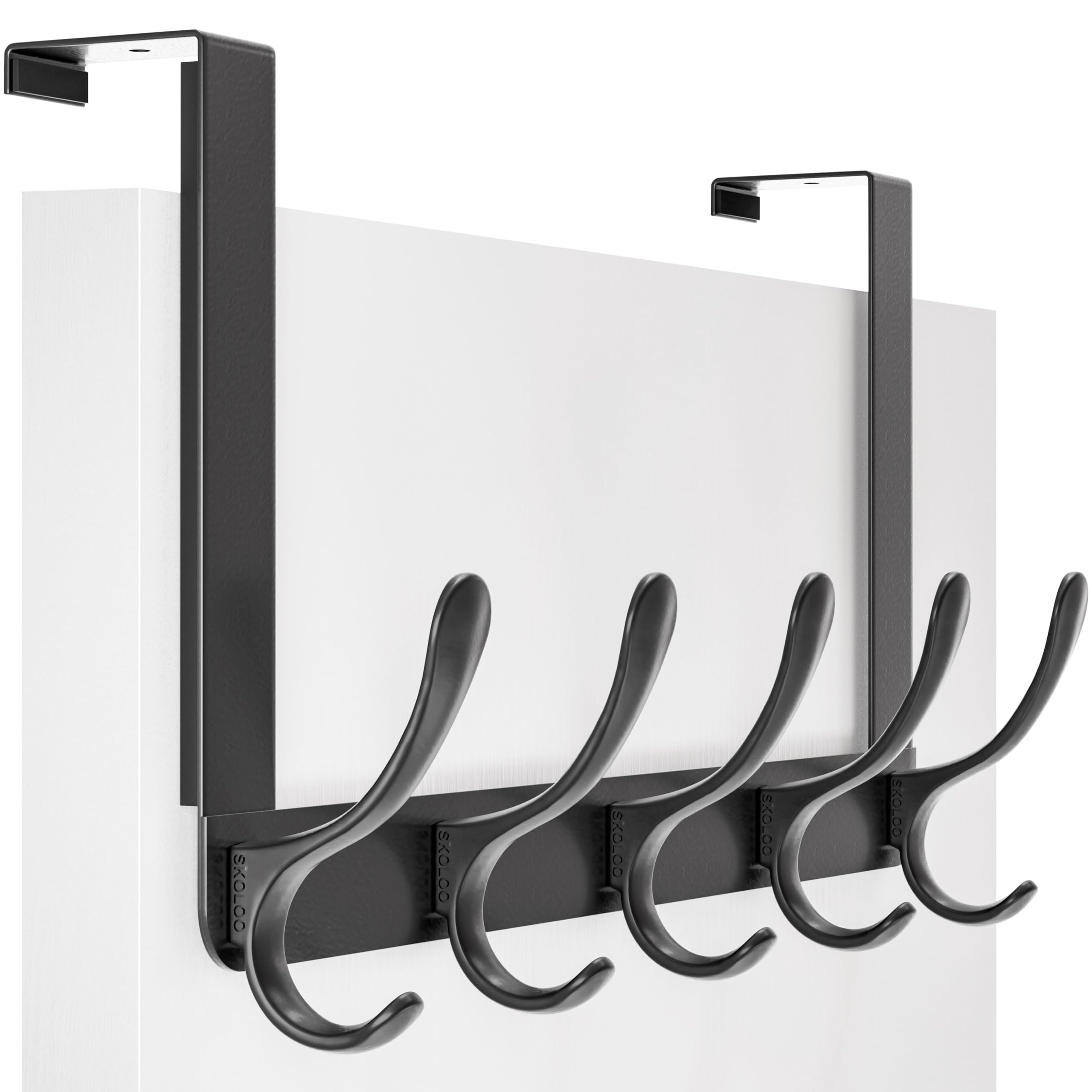 Skoloo Black Over The Door Hook, Coat Hooks For Hanging Clothes, Towels, Coats, Hats, Over The Door Towel Hook, Assembly Required